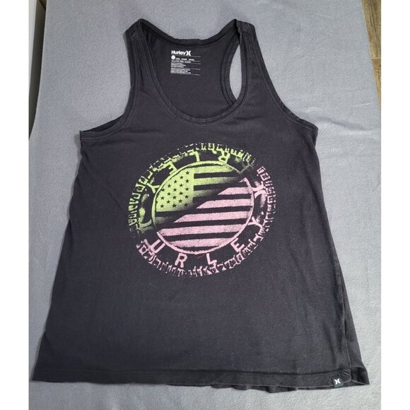 Hurley Tops - HURLEY Womens LG Racerback Tank Top American Flag Beach Summer y2k